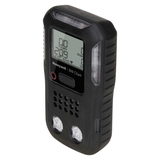 Tilted Side View Of The BW Clip4 Gas Detector (In Black)