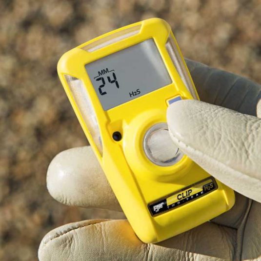 Zoomed In Image Of Hand Holding BW Clip 2 Yr Gas Detector