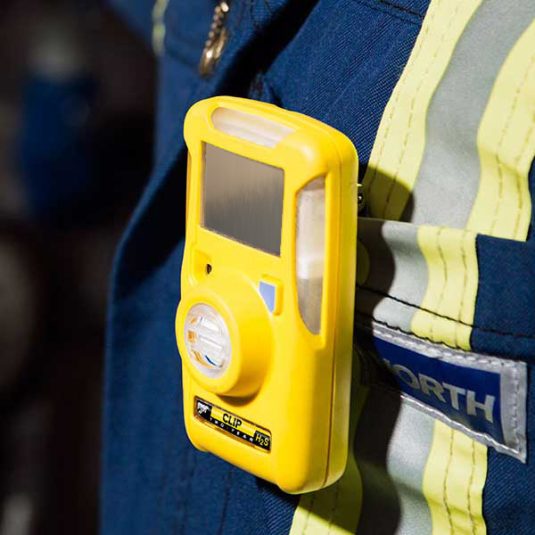 Engineer wearing a bw clip gas detector