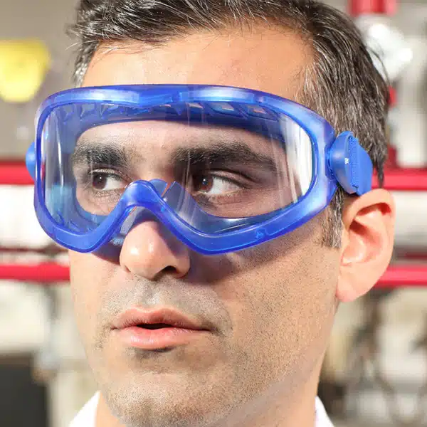 man wearing blue drager x-pect protective eyewear